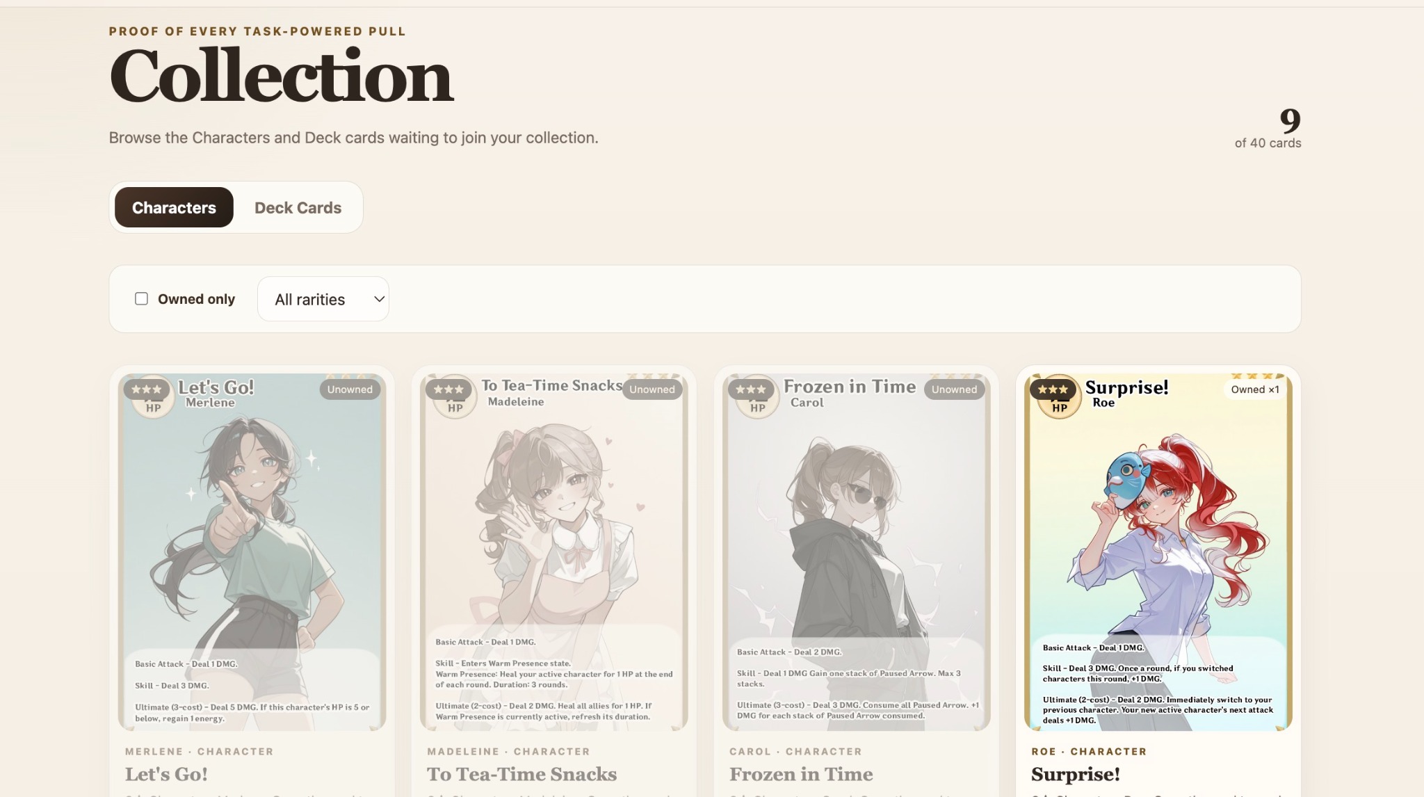Anti-Crastination card collection screen