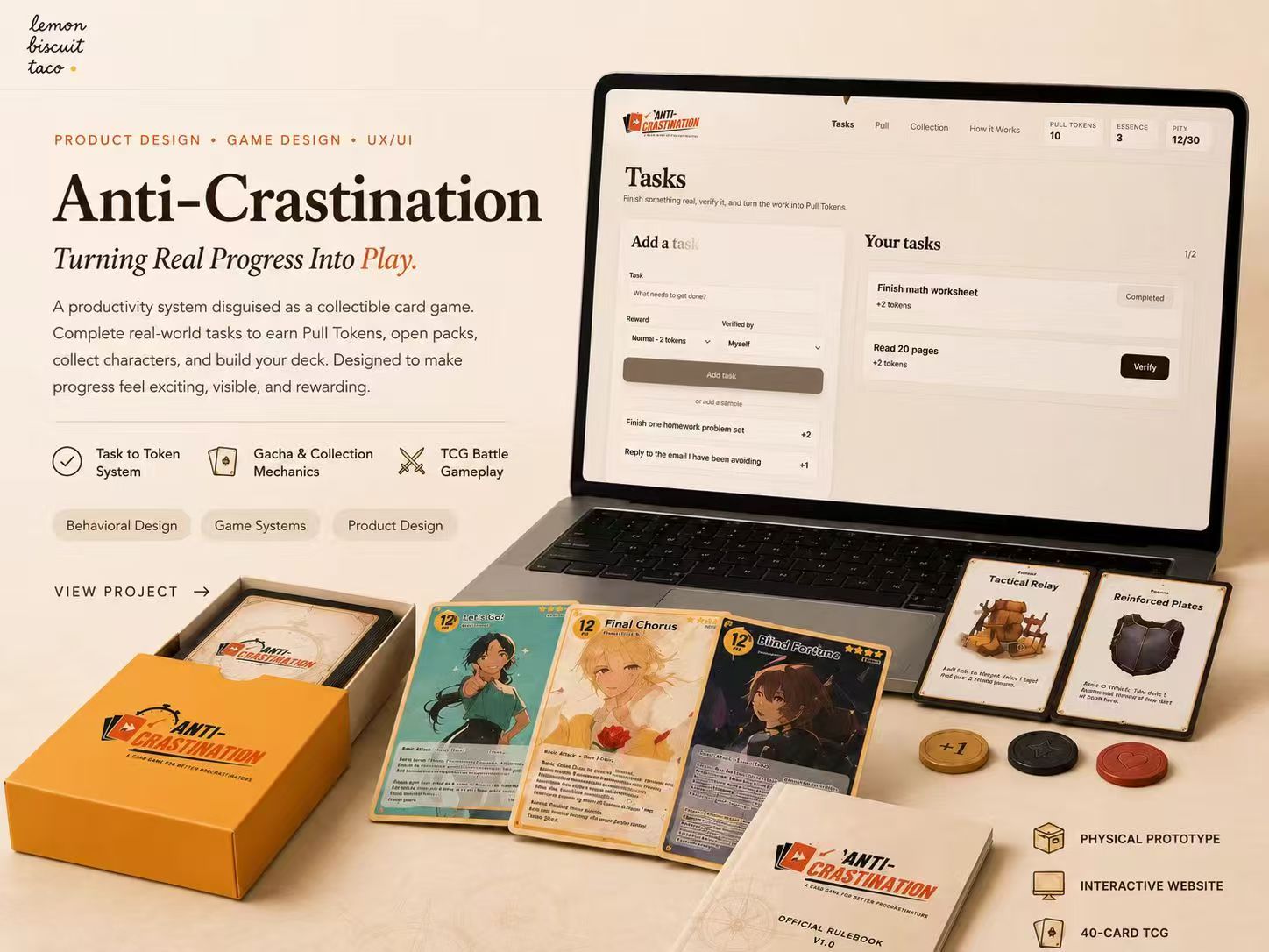 Anti-Crastination physical card game and digital task system