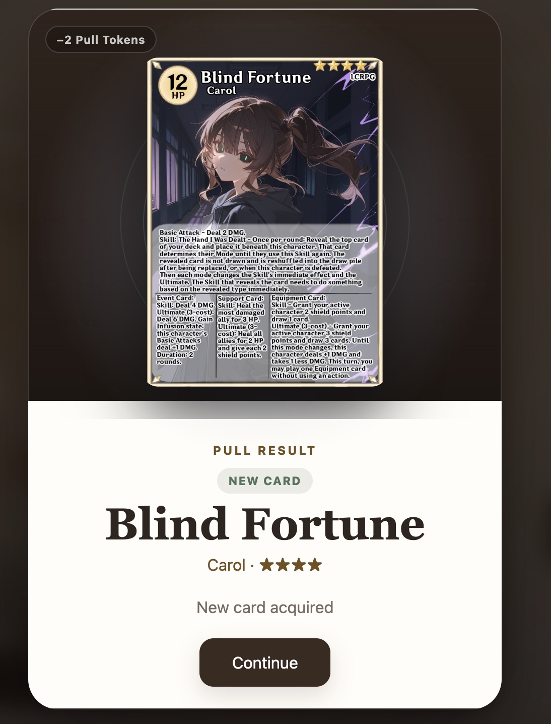 Anti-Crastination pull result showing Blind Fortune