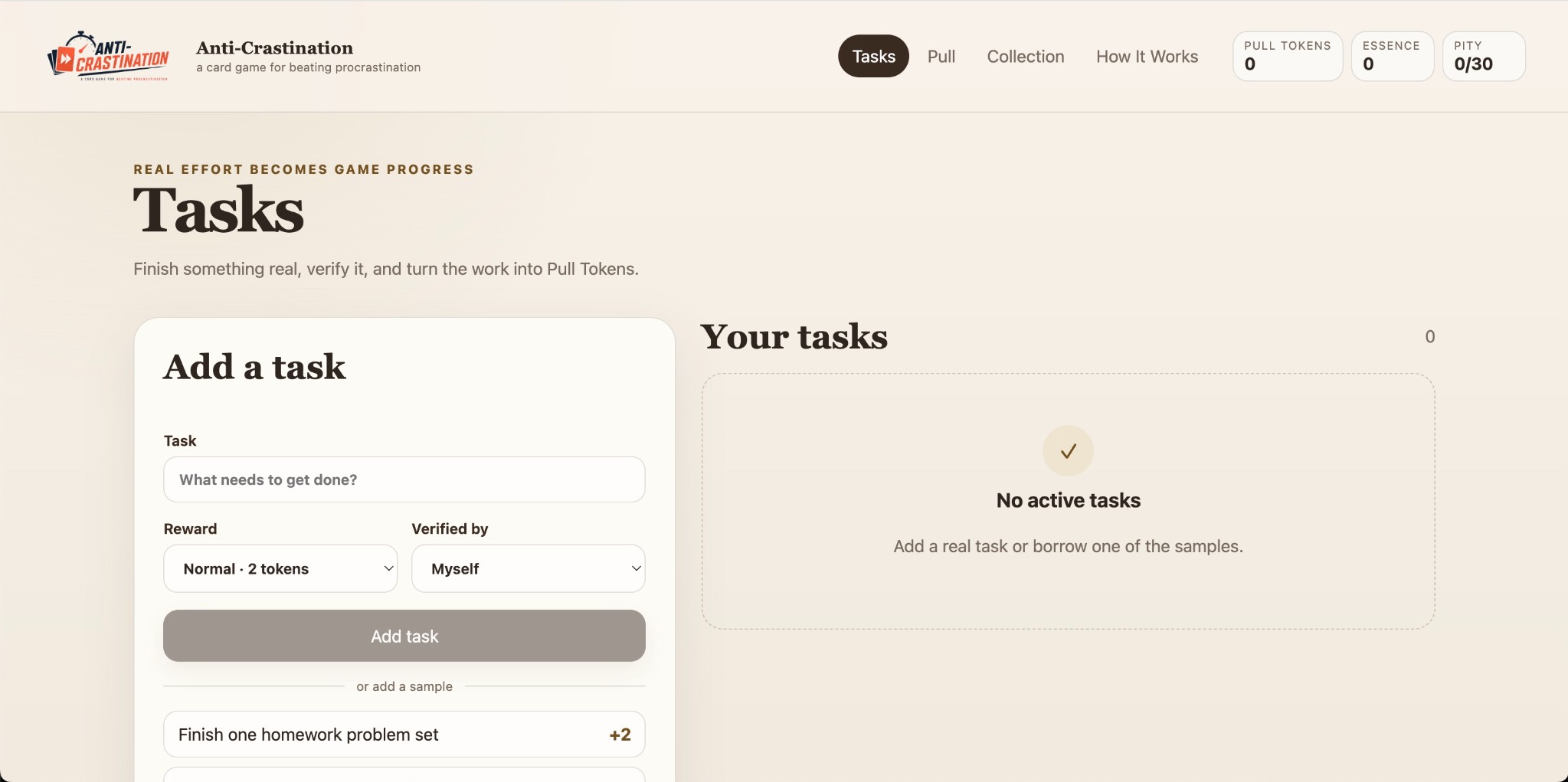 Anti-Crastination task management screen